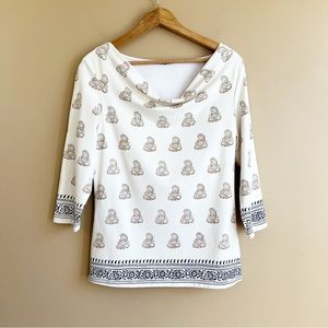 J. MCLAUGHLIN ivory print Catalina Cloth Top Bateau Neckline size small